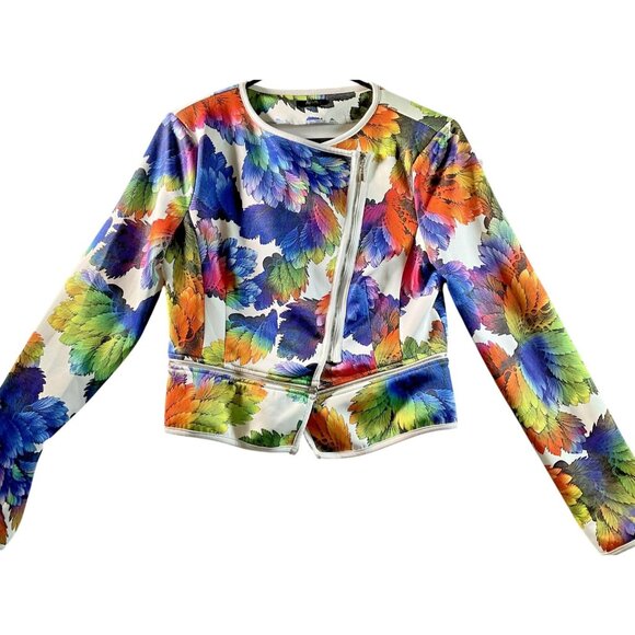 Alt B Jacket Womens Small Floral Print Zip Front Lightweight Blazer Top - Picture 1 of 4